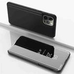 For iPhone 15 Pro Max Plated Mirror Horizontal Flip Leather Phone Case with Holder(Black)