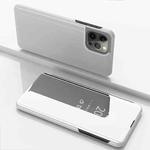 For iPhone 15 Pro Max Plated Mirror Horizontal Flip Leather Phone Case with Holder(Silver)