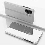 For iPhone 16 Plated Mirror Horizontal Flip Leather Phone Case with Holder(Silver)