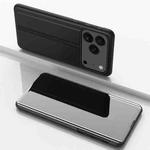 For iPhone 17 Pro Max Plated Mirror Horizontal Flip Leather Phone Case with Holder(Black)