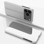 For iPhone 17 Pro Max Plated Mirror Horizontal Flip Leather Phone Case with Holder(Silver)