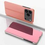 For iPhone 17 Pro Max Plated Mirror Horizontal Flip Leather Phone Case with Holder(Rose Gold)