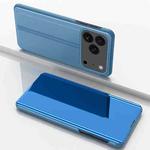 For iPhone 17 Pro Plated Mirror Horizontal Flip Leather Phone Case with Holder(Blue)