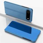 For iPhone 17 Air Plated Mirror Horizontal Flip Leather Phone Case with Holder(Blue)