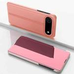 For iPhone 17 Air Plated Mirror Horizontal Flip Leather Phone Case with Holder(Rose Gold)