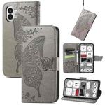 For Nothing Phone 2 Butterfly Flower Embossed Horizontal Flip Leather Case(Grey)