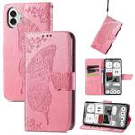 For Nothing Phone 2 Butterfly Flower Embossed Horizontal Flip Leather Case(pink)