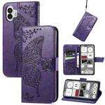 For Nothing Phone 2 Butterfly Flower Embossed Horizontal Flip Leather Case(Purple)