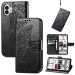 For Nothing Phone 2 Butterfly Flower Embossed Horizontal Flip Leather Case(Black)