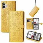 For Nothing Phone 2 Cat and Dog Embossed Leather Phone Case(Yellow)