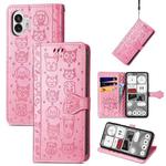 For Nothing Phone 2 Cat and Dog Embossed Leather Phone Case(pink)