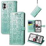 For Nothing Phone 2 Cat and Dog Embossed Leather Phone Case(Green)