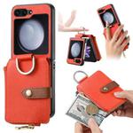 For Samsung Galaxy Z Flip5 5G Vertical Flip Zipper Wallet Ring Leather Phone Case(Orange)