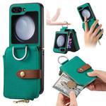 For Samsung Galaxy Z Flip5 5G Vertical Flip Zipper Wallet Ring Leather Phone Case(Green)