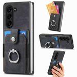 For  Samsung Galaxy Z Fold5 5G Retro Skin-feel Ring Multi-card Wallet Phone Case(Black)