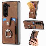For  Samsung Galaxy Z Fold5 5G Retro Skin-feel Ring Multi-card Wallet Phone Case(Brown)
