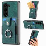 For  Samsung Galaxy Z Fold5 5G Retro Skin-feel Ring Multi-card Wallet Phone Case(Green)