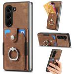 For Samsung Galaxy Z Fold6 5G Retro Skin-feel Ring Multi-card Wallet Phone Case(Brown)