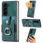 For Samsung Galaxy Z Fold6 5G Retro Skin-feel Ring Multi-card Wallet Phone Case(Green)