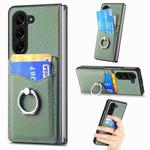 For Samsung Galaxy Z Fold5 5G Carbon Fiber Card Wallet Ring Holder Phone Case(Green)
