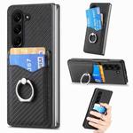 For Samsung Galaxy Z Fold6 5G Carbon Fiber Card Wallet Ring Holder Phone Case(Black)