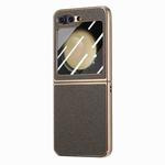 For Samsung Galaxy Z Flip5 5G Electroplated Back Screen Integrated Litchi Texture Phone Case(Grey)