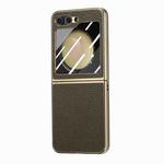 For Samsung Galaxy Z Flip5 5G Electroplated Back Screen Integrated Litchi Texture Phone Case(Dark Green)