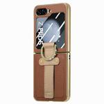 For Samsung Galaxy Z Flip5 5G Brilliant Plating PC Back Screen Integrated Ring Phone Case(Brown)