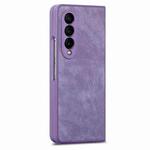 For Samsung Galaxy Z Fold4 Integrated Film Retro Skin Feel Fold Leather Phone Case(Purple)