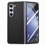 For Samsung Galaxy Z Fold5 5G Integrated Film Electroplated Leather Phone Case(Black)