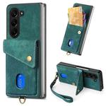 For Samsung Galaxy Z Fold6 5G Retro Card Wallet Fold Leather Phone Case with Strap(Green)