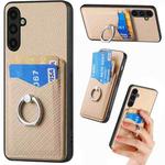 For Samsung Galaxy A04s Carbon Fiber Card Wallet Ring Holder Phone Case(Khaki)