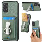 For Samsung Galaxy A32 5G Carbon Fiber Card Wallet Folding Ring Holder Phone Case(Green)