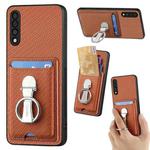 For Samsung Galaxy A50 / A50s /A30s Carbon Fiber Card Wallet Folding Ring Holder Phone Case(Brown)