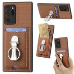 For Samsung Galaxy Note 20 Ultra Carbon Fiber Card Wallet Folding Ring Holder Phone Case(Brown)