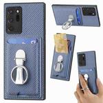 For Samsung Galaxy Note 20 Ultra Carbon Fiber Card Wallet Folding Ring Holder Phone Case(Blue)