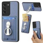 For Samsung Galaxy S21+ 5G Carbon Fiber Card Wallet Folding Ring Holder Phone Case(Blue)