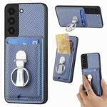 For Samsung Galaxy S22 5G Carbon Fiber Card Wallet Folding Ring Holder Phone Case(Blue)