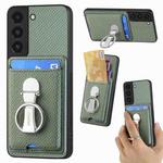 For Samsung Galaxy S22 5G Carbon Fiber Card Wallet Folding Ring Holder Phone Case(Green)