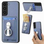 For Samsung Galaxy S22+ 5G Carbon Fiber Card Wallet Folding Ring Holder Phone Case(Blue)