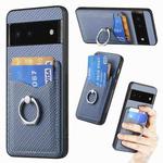 For Google Pixel 6 Carbon Fiber Card Wallet Ring Holder Phone Case(Blue)