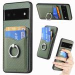 For Google Pixel 6 Carbon Fiber Card Wallet Ring Holder Phone Case(Green)