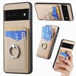 For Google Pixel 6 Carbon Fiber Card Wallet Ring Holder Phone Case(Khaki)