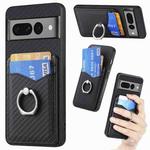 For Google Pixel 7 Pro Carbon Fiber Card Wallet Ring Holder Phone Case(Black)