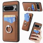 For Google Pixel 8 Pro Carbon Fiber Card Wallet Ring Holder Phone Case(Brown)