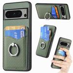 For Google Pixel 8 Pro Carbon Fiber Card Wallet Ring Holder Phone Case(Green)