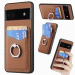 For Google Pixel  6A Carbon Fiber Card Wallet Ring Holder Phone Case(Brown)