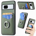 For Google Pixel 7A Carbon Fiber Card Wallet Ring Holder Phone Case(Green)