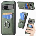 For Google Pixel 7 Carbon Fiber Card Wallet Ring Holder Phone Case(Green)
