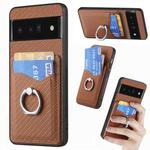 For Google  Pixel 6 Pro Carbon Fiber Card Wallet Ring Holder Phone Case(Brown)